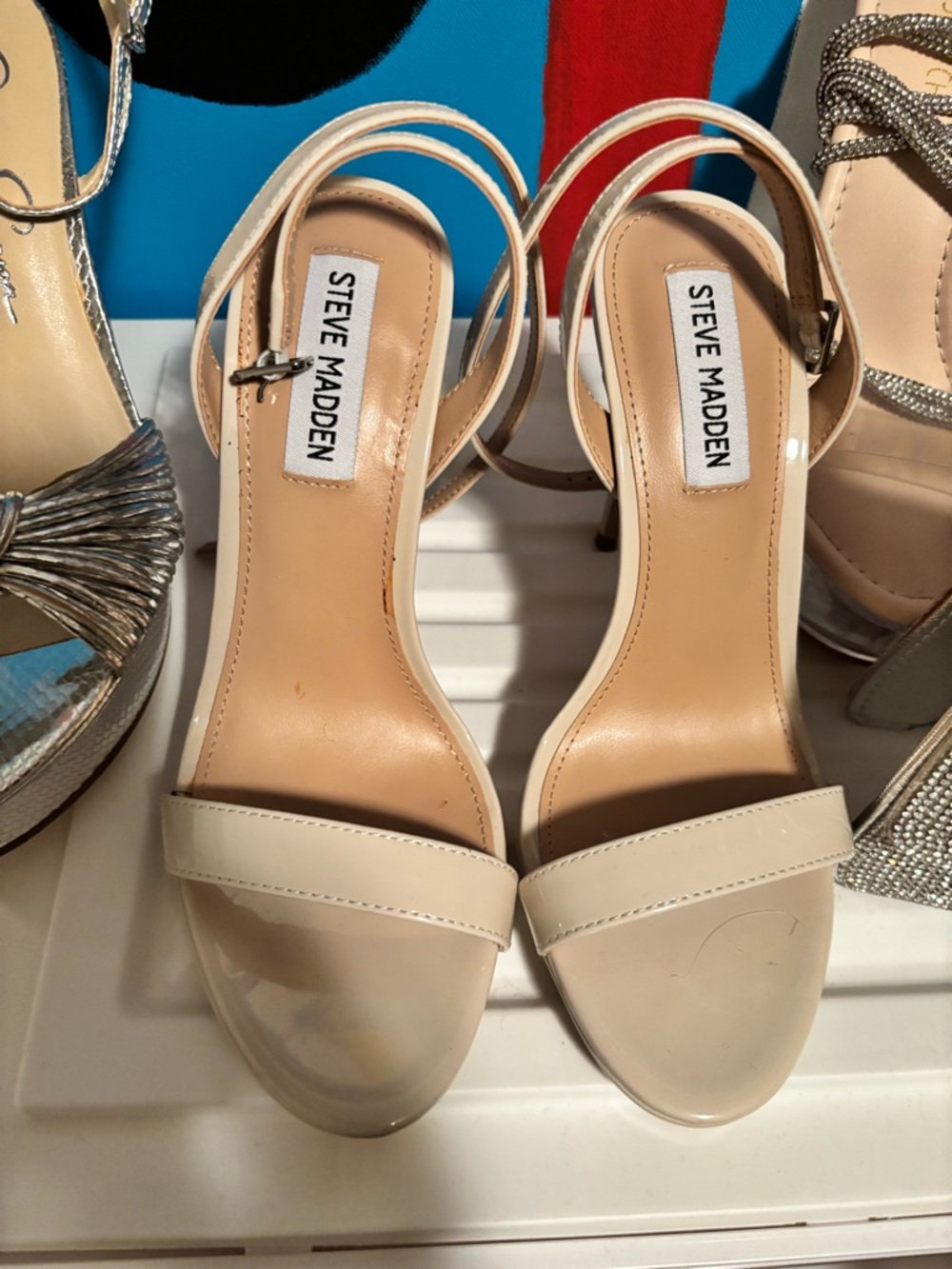 NWOB Steve Madden Wafer Cream Patent Ankle-Strap Heels